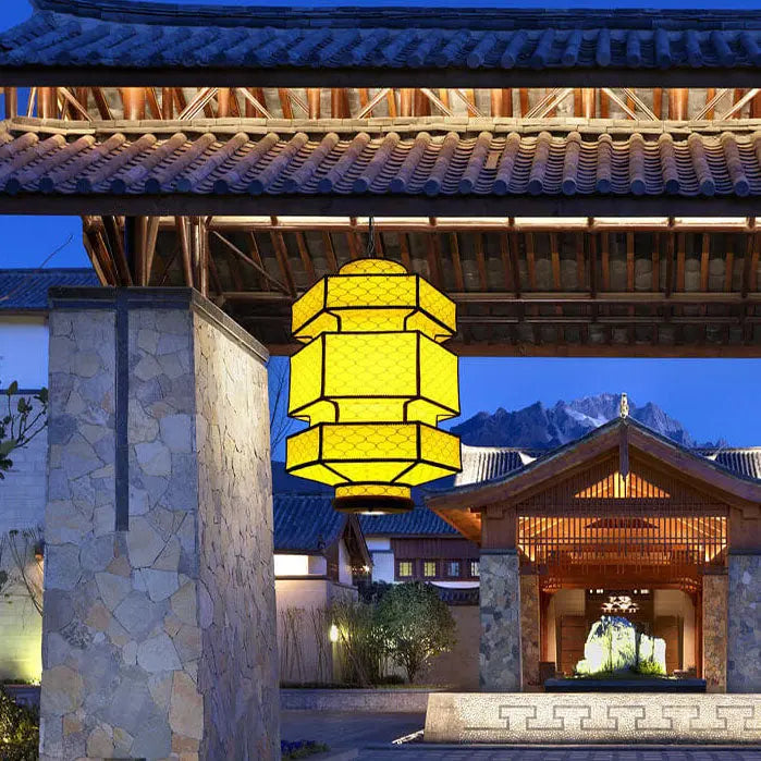 Chinese Retro Hexagonal Faux Sheepskin Iron 1-light Pendant Light BulbSquare