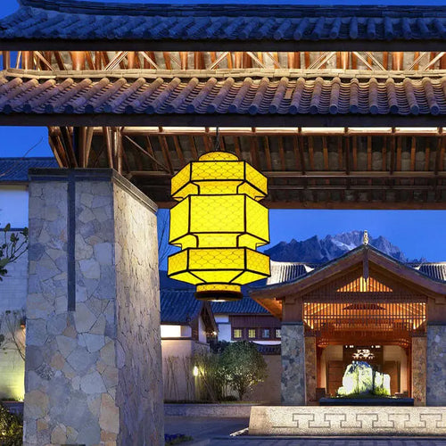 Chinese Retro Hexagonal Faux Sheepskin Iron 1-light Pendant Light BulbSquare