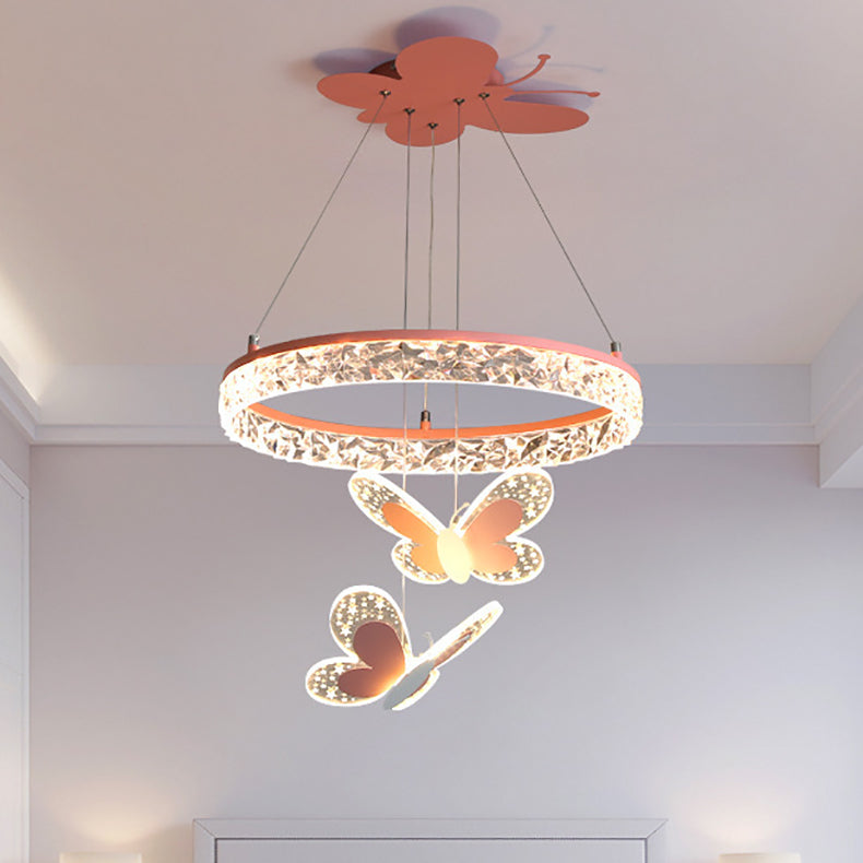 Lumendat Contemporary Creative Kids Round Butterfly Iron Acrylic LED Chandelier For Bedroom Lumendat