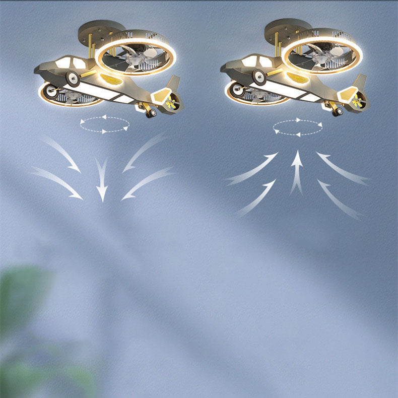 Lumendat Contemporary Creative Hardware Kids Aircraft LED Downrods Ceiling Fan Light For Bedroom Lumendat