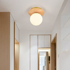 Japanese Minimalist Glass Iron Woodgrain 1-light Semi-flush Mount Ceiling Light