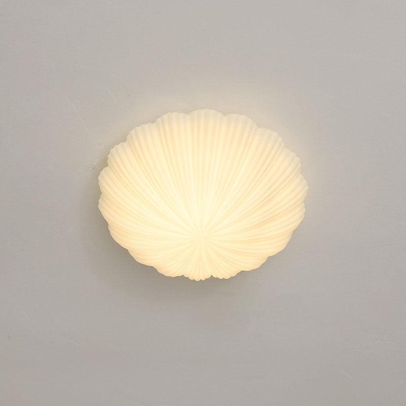 Modern French Cream Shell Glass LED Flush Mount Ceiling Light BulbSquare