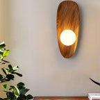 Traditional Japanese Irregular Oval Plate Wood Glass LED Wall Sconce Lamp For Bedroom Lumendat