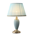 Traditional European Pleated Fabric Shade Ceramic Column Base 1-Light Table Lamp For Study Lumendat