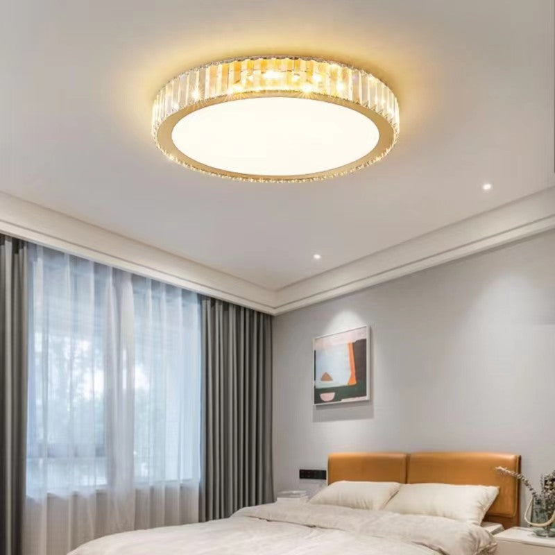 Modern Minimalist Round Stainless Steel Crystal LED Flush Mount Ceiling for Living Room