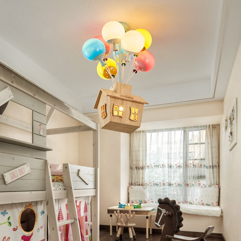 Lumendat Contemporary Creative Colorful Acrylic Balloon Log Cabin 7/9-Light Kids Semi-Flush Mount Ceiling Light For Bedroom Lumendat