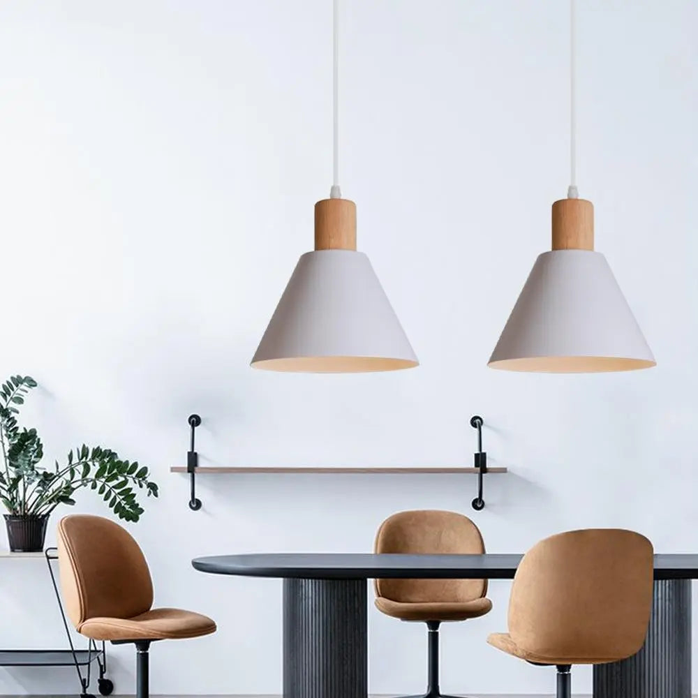 Nordic Vintage Iron Cone Wood Top 1-light Pendant Light Lumendat
