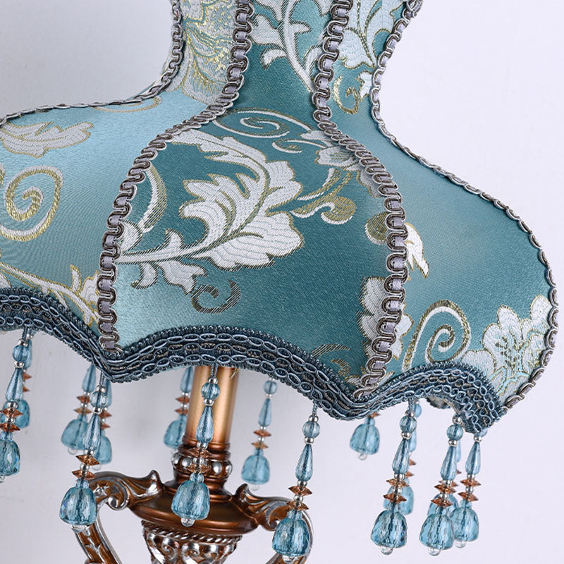 Traditional European Blue Fabric Tassel Resin 1-Light Table Lamp For Bedroom Lumendat