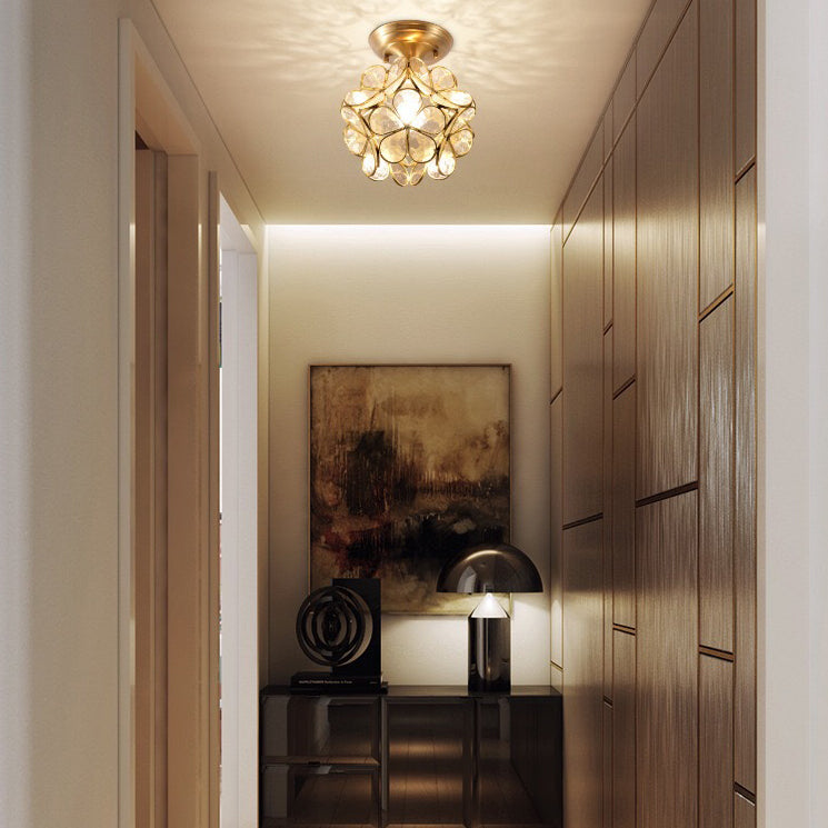 Modern Art Deco Petal Bubble Glass Shade Brass Frame 1-Light Semi-Flush Mount Ceiling Light For Living Room Lumendat
