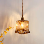 Traditional Vintage Amber Square Glass Brass 1-light Pendant Light for Living Room BulbSquare