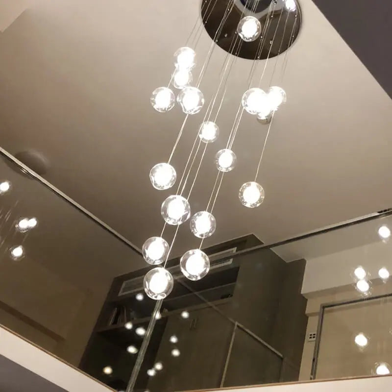 Modern Luxury Staircase Crystal Orb Ball Shade LED Loft Chandelier Lumendat