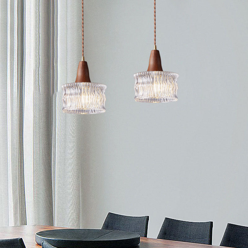 Modern Transitional Walnut Brass Round Glass Shade 1-light Pendant Light for Living Room
