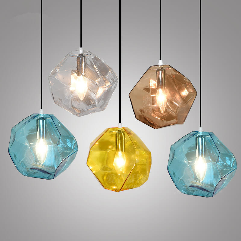 Modern Simplicity Irregular Shape Glass 1-light Pendant Light for Living Room BulbSquare