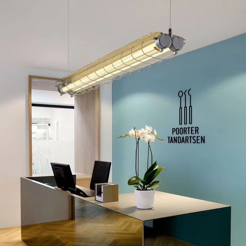 Contemporary Industrial Long Metal Acrylic 1/2 Light Island Light Chandelier for Dining Room