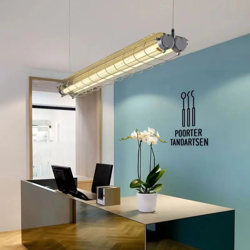 Contemporary Industrial Long Metal Acrylic 1/2 Light Island Light Chandelier for Dining Room Lumendat