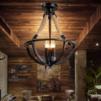 Vintage Industrial Iron Twine 3-light Island Light Chandelier BulbSquare