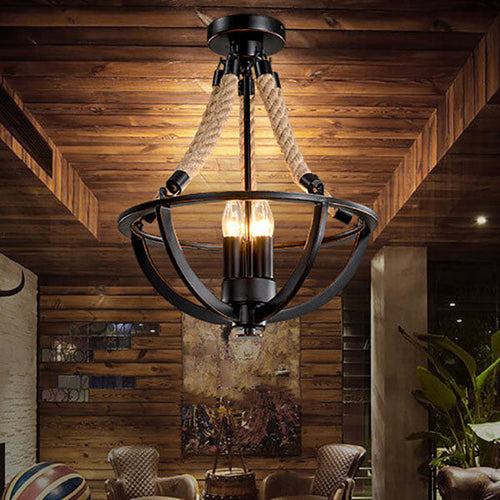 Vintage Industrial Iron Twine 3-light Island Light Chandelier