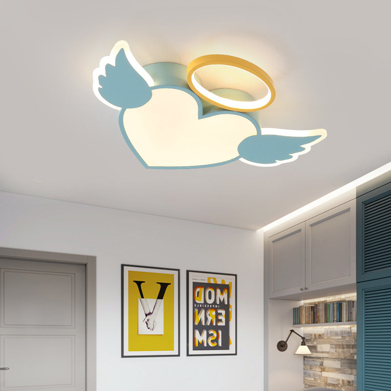 Lumendat Contemporary Creative Kids Love Wings Iron Aluminum Acrylic Silicone LED Flush Mount Ceiling Light For Bedroom Lumendat