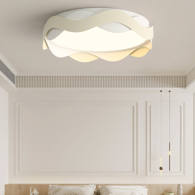 Contemporary Creative Cream Waves Round Acrylic Iron LED Flush Mount Ceiling Light for Living Room