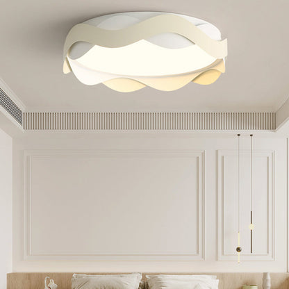 Contemporary Creative Cream Waves Round Acrylic Iron LED Flush Mount Ceiling Light for Living Room