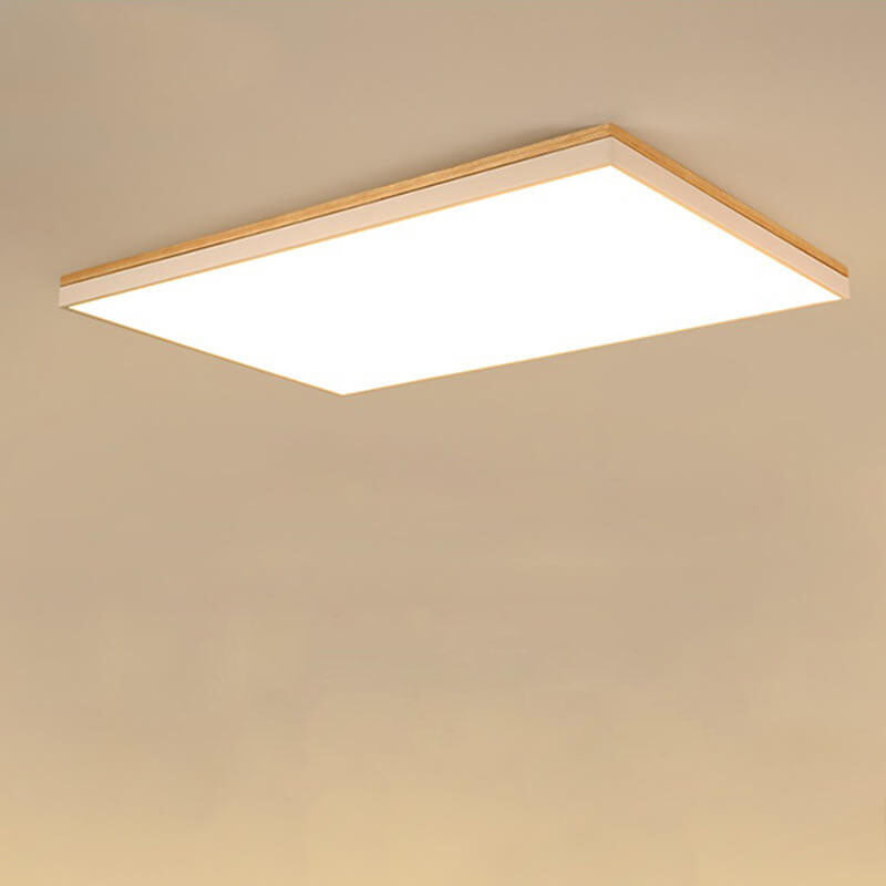 Modern Minimalist Solid Wood Acrylic Square Rectangle LED Flush Mount Ceiling Light for Living Room BulbSquare
