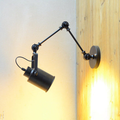 Contemporary Industrial Cylinder Swing Arm Iron Aluminium 1-Light Wall Sconce Lamp For Living Room