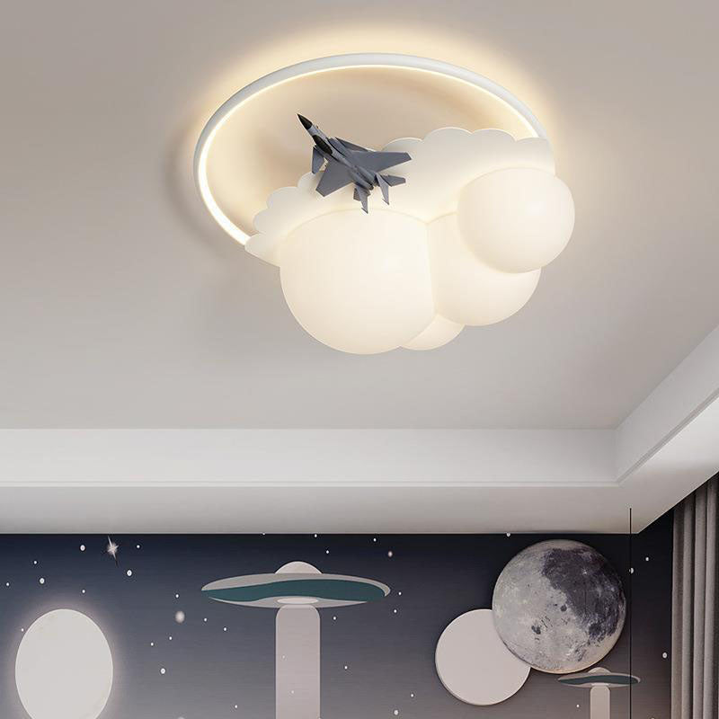 Lumendat Modern Kids Cloudy Airplane Iron Resin Rotomolded LED Flush Mount Ceiling Light Lumendat