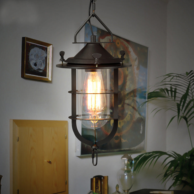 Traditional Vintage Birdcage Boatyard Iron Glass 1-light Pendant Light for Living Room