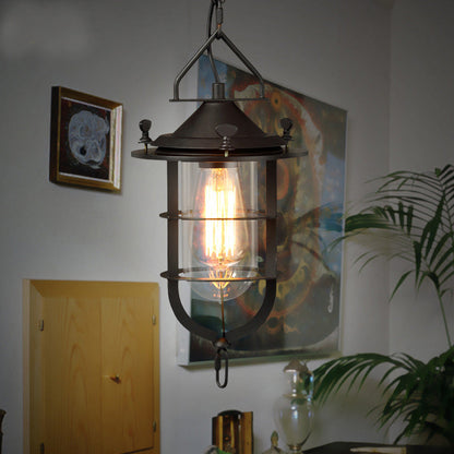 Traditional Vintage Birdcage Boatyard Iron Glass 1-light Pendant Light for Living Room