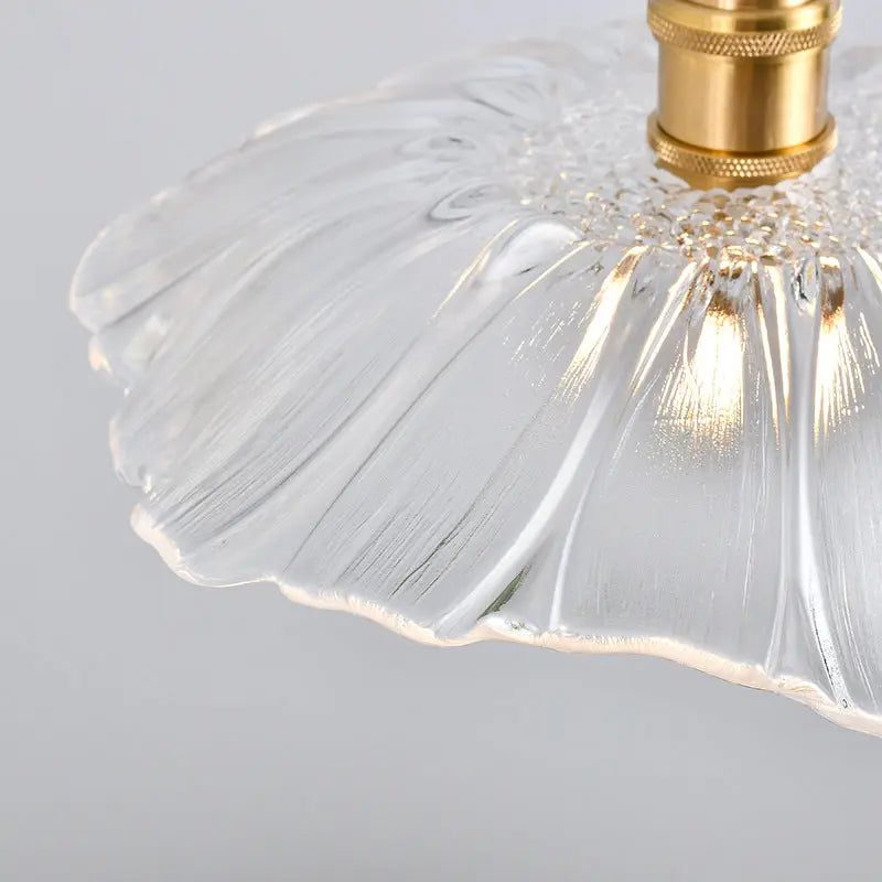 Nordic Vintage Clear Glass Flower Shape Brass 1-light Pendant Light Lumendat