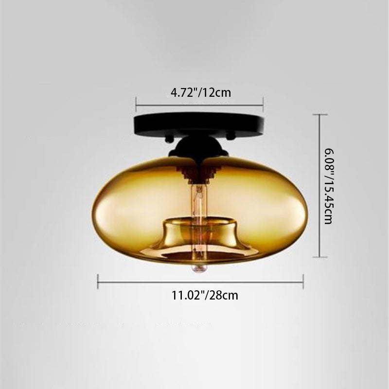 Contemporary Creative Flat Oval Iron Glass 1-light Semi-flush Mount Ceiling Light for Living Room
