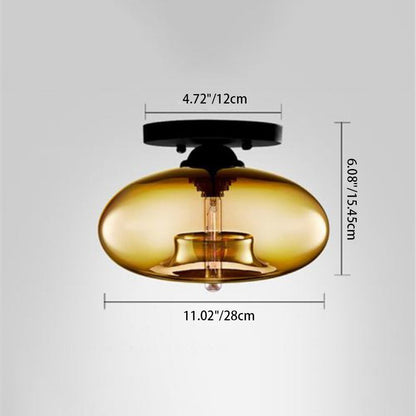 Contemporary Creative Flat Oval Iron Glass 1-light Semi-flush Mount Ceiling Light for Living Room