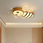 Lumendat Contemporary Creative Woodgrain Cartoon Animal Bee Aircraft Acrylic LED Kids Flush Mount Ceiling Light For Living Room Lumendat