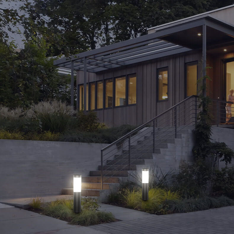 Modern Cylindrical Stainless Steel Waterproof Solar Outdoor Lawn LED Garden Ground Insert Landscape Light Lumendat