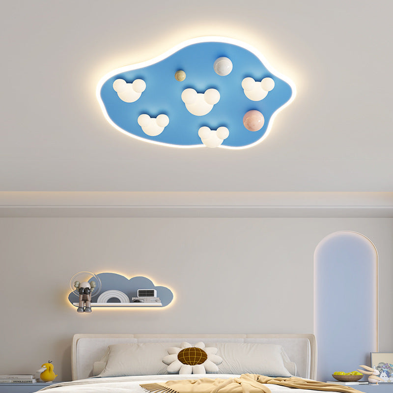 Lumendat Contemporary Creative Kids Iron Acrylic Round Irregular Shape Mouse Cloud LED Flush Mount Ceiling Light For Bedroom Lumendat