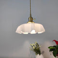 Traditional Japanese Cream Petal Glass Iron 1-light Pendant Light for Dining Room BulbSquare