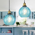 Contemporary Coastal Orb Aqua Glass 1-light Pendant Light for Bedroom BulbSquare