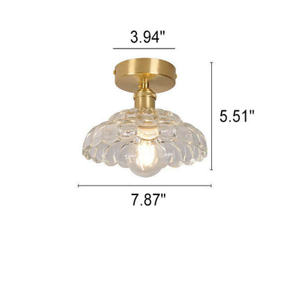 Vintage Brass Glass Dome 1-light Semi-flush Mount Ceiling Light