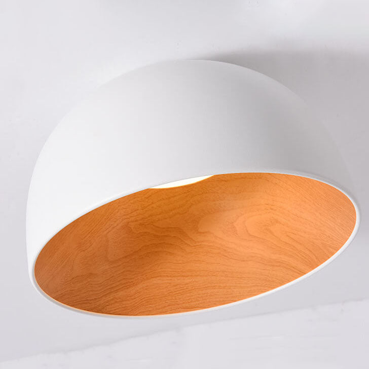 Minimalist Wooden Bowl Iron LED Flush Mount Ceiling Light BulbSquare