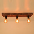 Retro Creative Solid Wood Glass Lampshade 3-light Flush Mount Ceiling Light