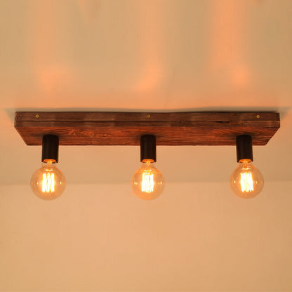 Retro Creative Solid Wood Glass Lampshade 3-light Flush Mount Ceiling Light