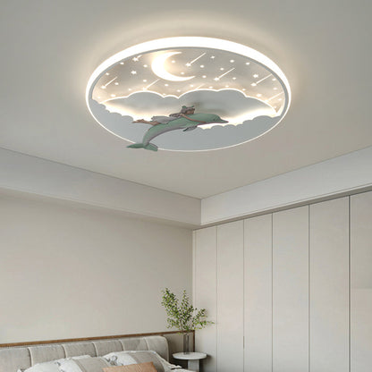 Modern Art Deco Dolphin Round Acrylic Iron LED Flush Mount Ceiling Light for Living Room