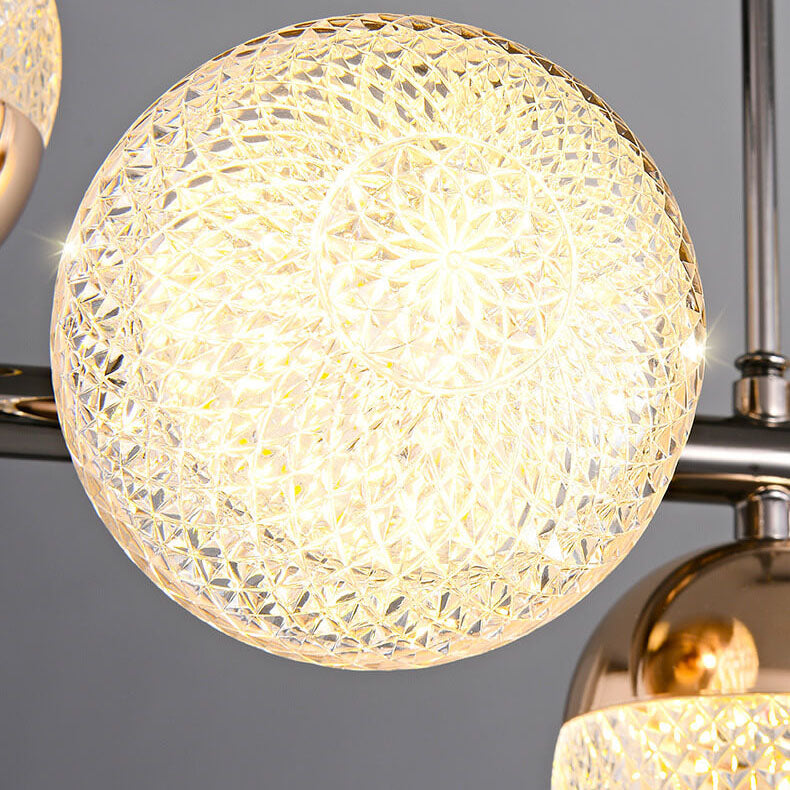 Modern Luxury Acrylic Spherical Iron Rod LED Island Light Chandelier BulbSquare