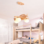 Lumendat Contemporary Creative Rubberwood Aircraft Design Glass 3-Light Kids Chandelier For Bedroom Lumendat