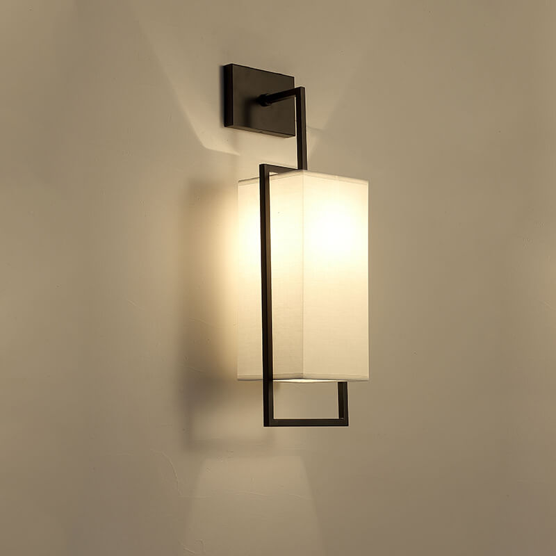 Traditional Chinese Square Fabric Iron Frame 1-Light Wall Sconce Lamp For Bedroom & Living Room Lumendat