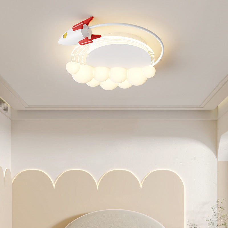 Lumendat Modern Art Deco Kids Iron PE Rocket Cloud Round LED Flush Mount Ceiling Light For Bedroom Lumendat