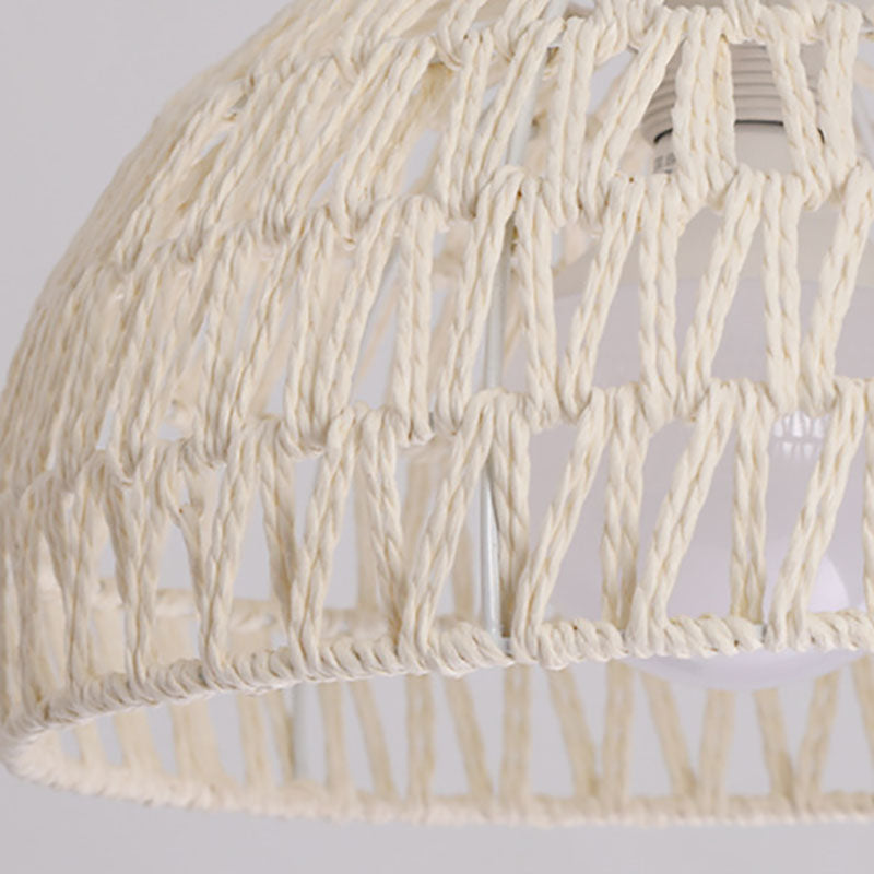 Traditional Japanese Half Round Solid Wood Rattan 1-light Semi-flush Mount Ceiling Light for Living Room