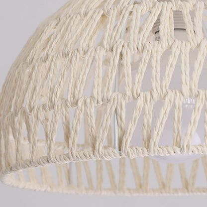 Traditional Japanese Half Round Solid Wood Rattan 1-light Semi-flush Mount Ceiling Light for Living Room