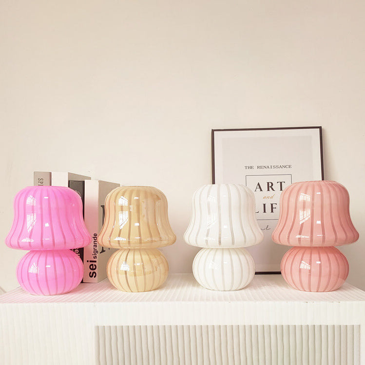French Cream Handmade Glass Mushroom 1-Light Table Lamp Lumendat