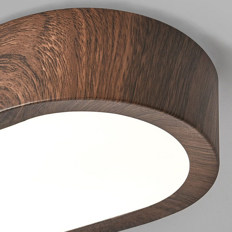 Modern Minimalist Oval Strip Wood Grain Metal LED Flush Mount Ceiling Light for Hallway